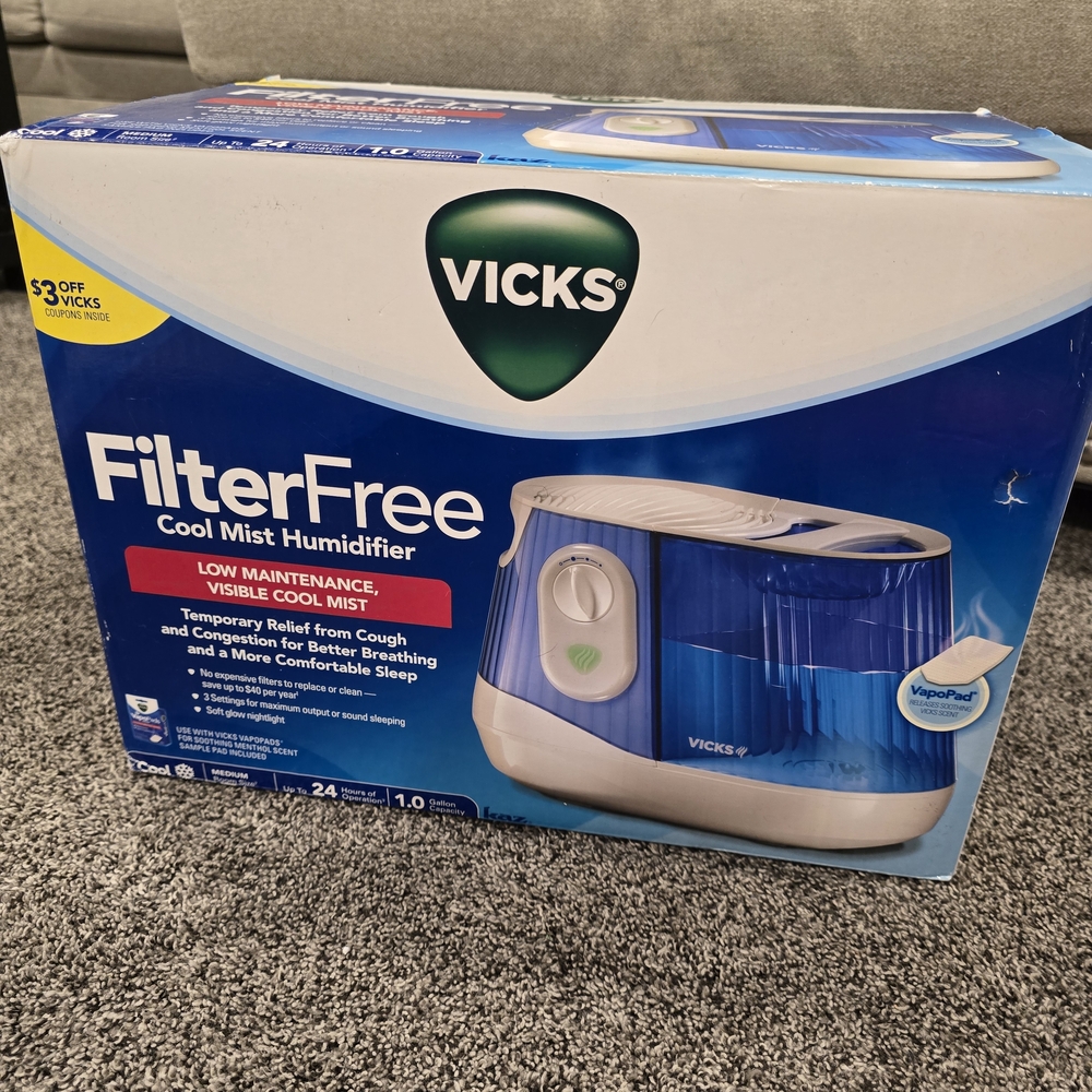 Vicks FilterFree Cool Mist Humidifier 1 Gal Capacity, Up To 24 Hrs Of Operation